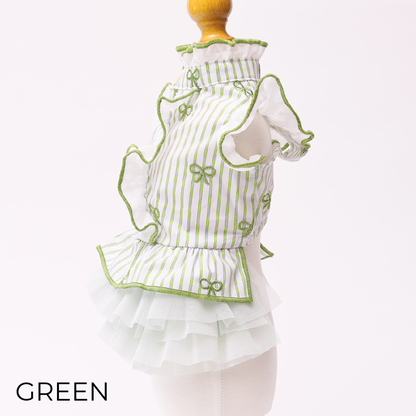 Striped Ribbon Frill Dress