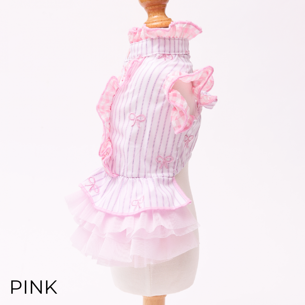 Striped Ribbon Frill Dress