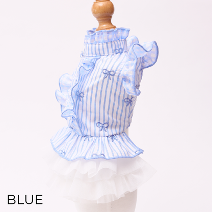 Striped Ribbon Frill Dress